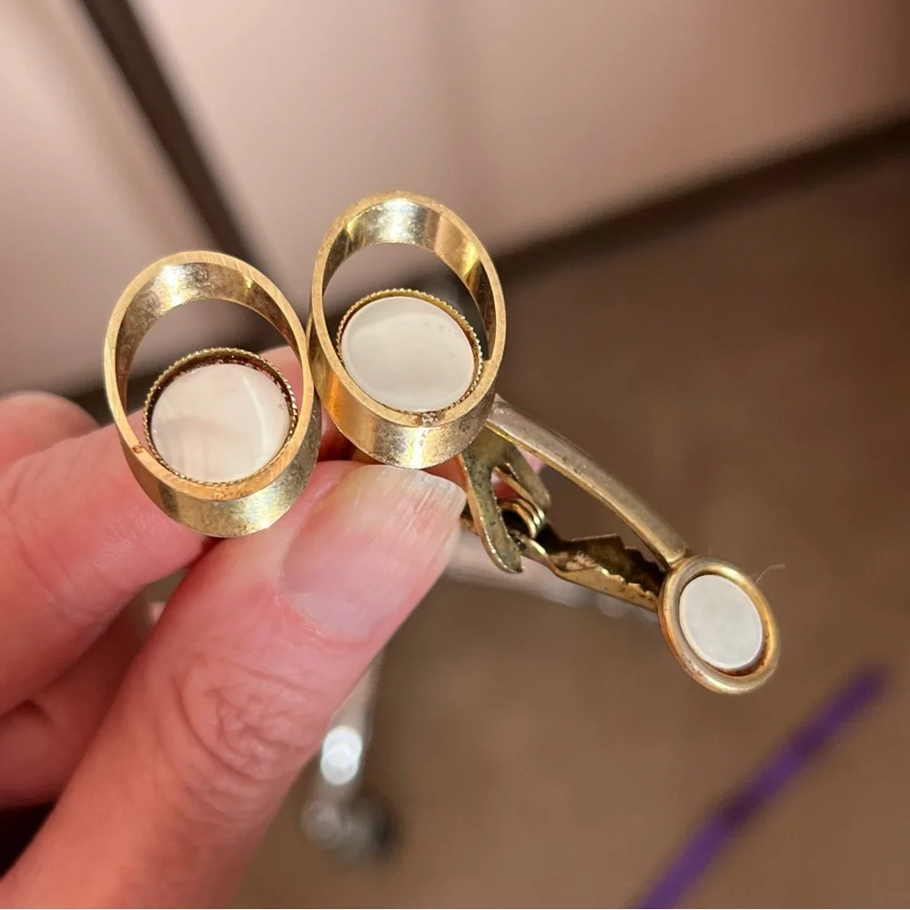 Vintage 1940’s Gold Art deco Mother of Pearl MCM oversized Cuff Link Set